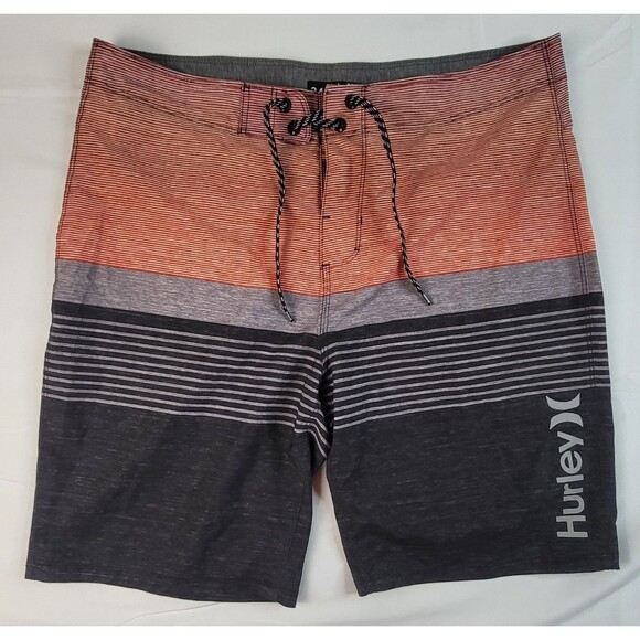 Hurley Board Shorts Mens Size 34 Multi Colored Striped Back Pocket EUC - Picture 1 of 7